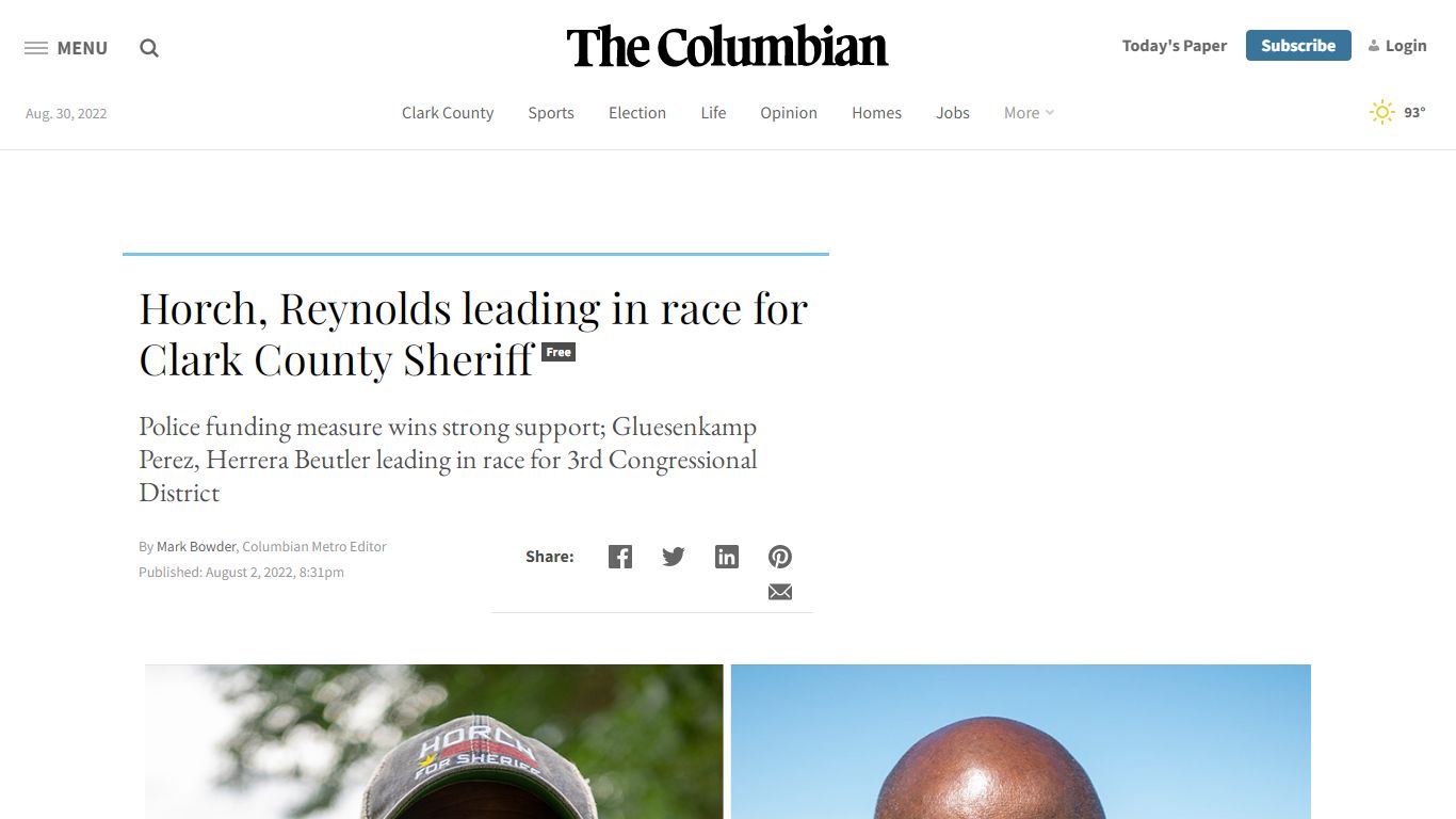 Horch, Reynolds leading in race for Clark County Sheriff